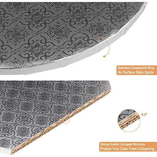 Sturdy Silver Cake Drum 10 Inch 1/2\" Thick (14 Pack) + Satin Silver Ribbon + Prop Up Tool | No Seam Greaseproof Foil Board | Bundle for Making The Perfect Presentation!