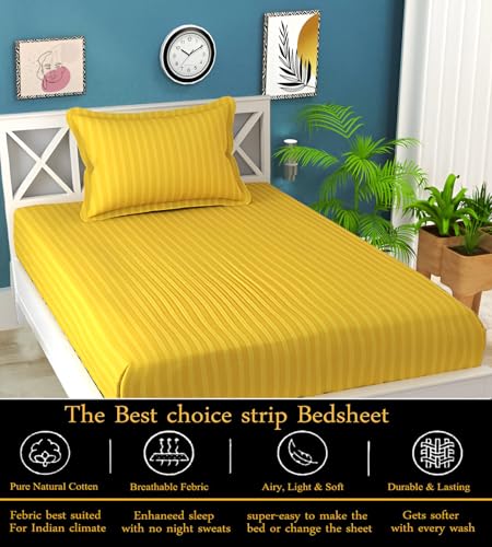 Image of 220 Glace Cotton 1 Single Bedsheet with 1 Pillow Cover (90X60 Inch) Yellow