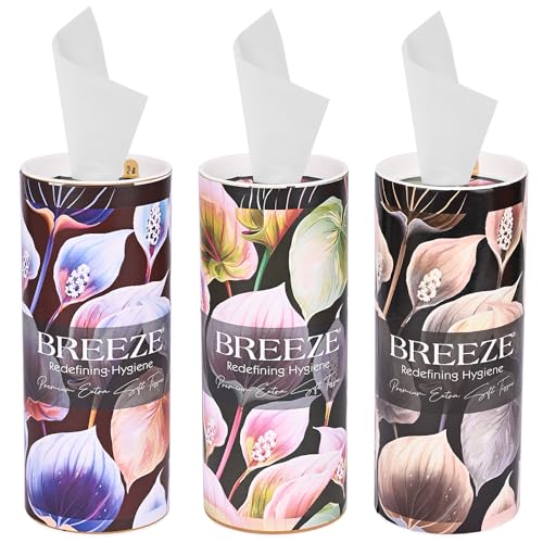 Image of BREEZE 2 PLY 120 Sheet 60 Pulls Facial Tissue Soft Wipe Round Box Face Tissues (Combo of 3,Multicolor)