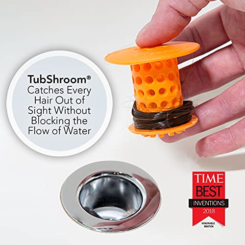 Tubshroom Tub Hair Catcher Drain Protector, Fits 1.5"-1.75", Orange #TOP1