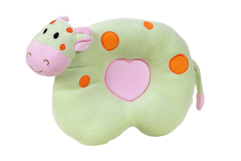 GIFTWISH Baby Pillow Soft Neck Head Shaping Hippo Design for Newborn Baby Kid/Boy/Girl/Babies (Newborn 0-12 Months Age Group) - 30 X 22 cm (Green_Pink)