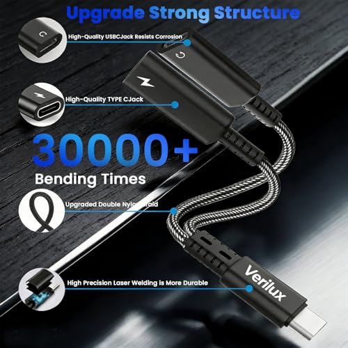 Image of Verilux 2 in 1 Type C to C Audio & Charging Connector, PD 60W Type C to C Cable Fast Charging with Simultaneous Wired Headphone Connection for iPhone 17 /17 Pro /17 Pro Max /16 /15 Series