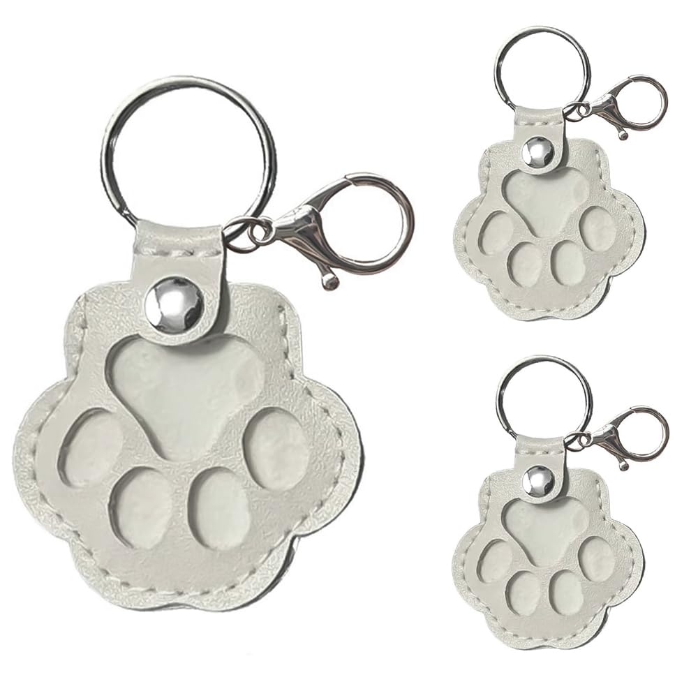 Rohxyzo Unisex White 3Pcs Pet Fur Keepsake Keychain, Heartfelt Cat & Dog Memorial Gifts For Loss Of Beloved Pet, Paw Print Leather Sympathy Gift