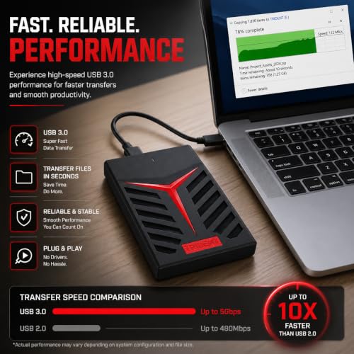Image of MAYUMI Trident 1 TB Hi-Speed Portable Hard Drive, Type-C and USB 3.0, 2-in-1 Mobile and PC Compatible, Heavy Duty Ultra Slim HDD (Trident, 1 TB)
