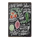 Nihybox Letreros de metal vintage con texto en inglés 'Fresh Tomate Salsa', letreros de estaño de publicidad antigua, accesorios de bar, decoración de apartamento universitario, letreros divertidos