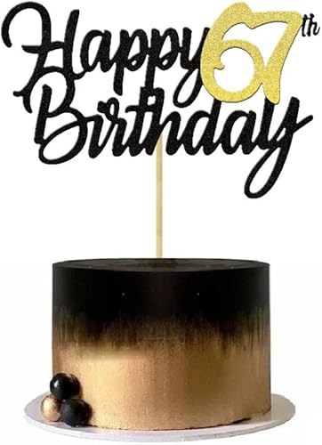 Miniatura 3 de Decoración de pastel de cumpleaños 67 con purpurina para 67 aniversario, decoración de cumpleaños 67 años, decoraciones doradas para tartas de