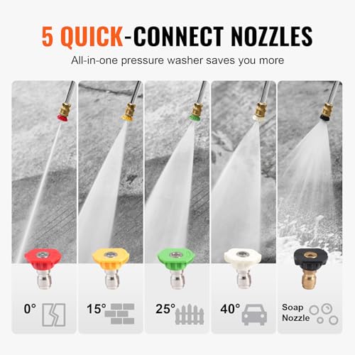 Image of VEVOR Gas Pressure Washer, 3500 PSI 2.6 GPM, Gas Powered Pressure Washer with Aluminum Pump, Spray Gun and Extension Wand, 5 Nozzle Set, for Cars, Fences, Homes, Driveways, Patios Furniture Horizontal