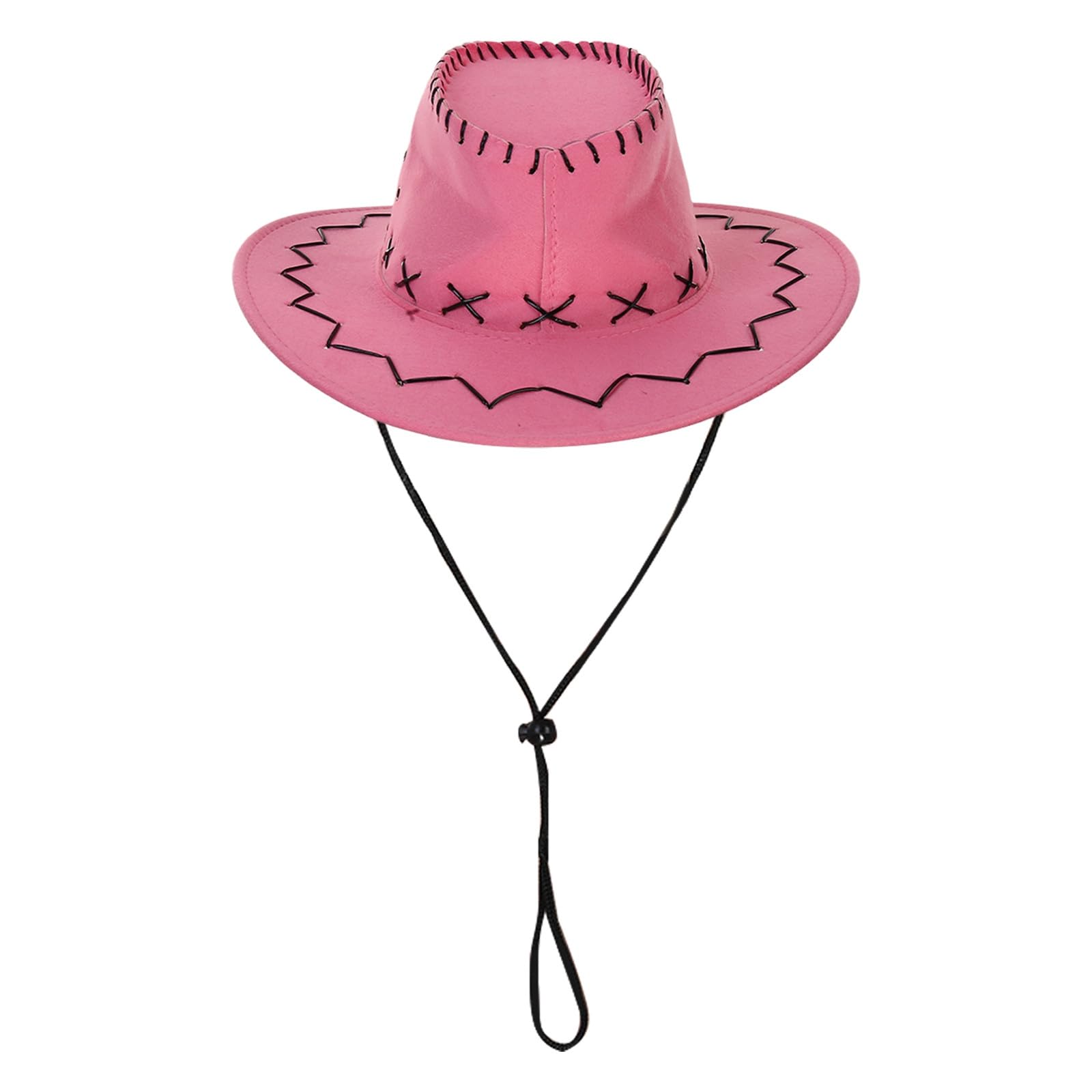 Generisch Robe de cowboy pour fille - Rose - Robe d'été occidentale - Jupe en tulle streetwear - Mini robe de cosplay - Robe de festival - Avec chapeau de cowboy - 2 pièces - Tenue de carnaval