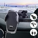 Cargador de coche y soporte de teléfono 2 en 1: combina el cargador inalámbrico Qi y un soporte de teléfono para coche, permite una experiencia segura de manos libres. El cargador de coche inalámbrico ofrece una carga rápida para tus teléfonos y te ahorra el desorden de cables y fundas mientras conduces.