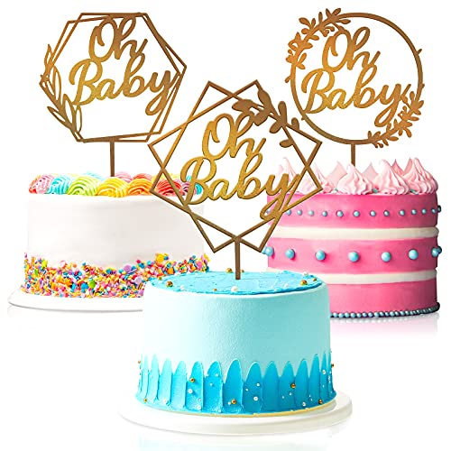 3 Pieces Baby Shower Cake Topper Wooden Cake Topper Baby Cake Decorations Baby Girl Topper for Cake Birthday Boy Baby Cake Topper Party Supplies Wood Cupcake Toppers