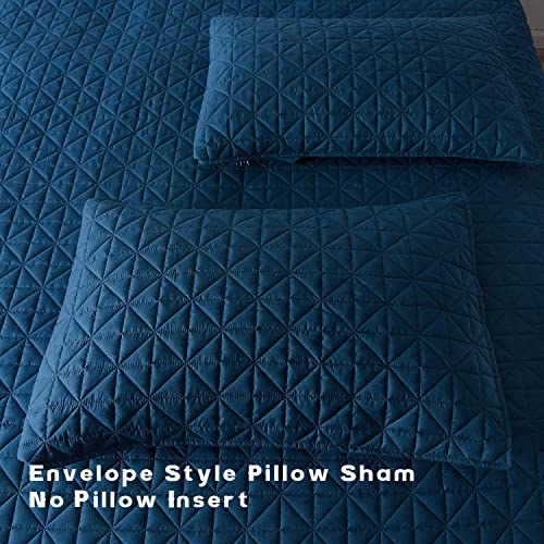 Exclusivo Mezcla Twin Size Quilt Sets, Lightweight Summer Dark Blue Quilts Geometric Stitched Pattern With 1 Pillow Shams, Ultra Soft Quilted Bedspreads Bedding Coverlets For All Seasons #TOP4