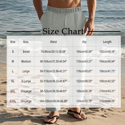 Linen Pants Men Casual Drawstring Loose Fit Beach Summer Pants with Pockets Lightweight Comfy Yoga Trousers3