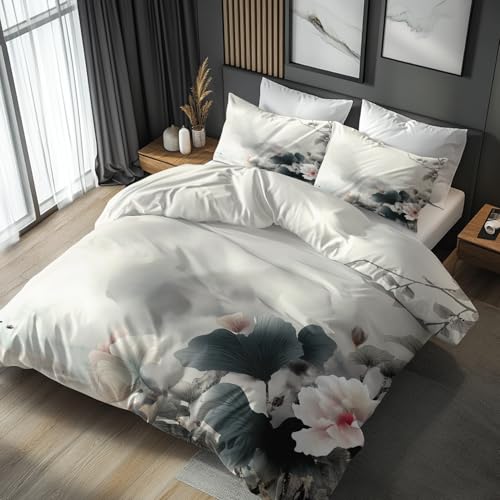 Emperor Duvet Cover Set, Chinese Bedding 3 Piece - Floral Pattern, Soft Hypoallergenic Microfibre Quilt Cover, 2 Pillowcases, with Zip, Bedroom Decor AA382