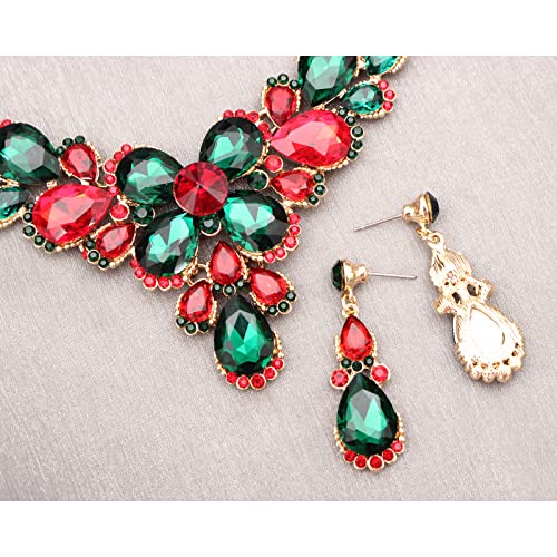 QYJ Women's Wedding Bridal Austrian Crystal Glass Teardrop Statement Necklace Dangle Earrings Bracelet Ring Wedding Party Jewelry Set for Bridal Bridesmaid (Multicolor-Gold Plated) by QYJ - Used condition - Image 6