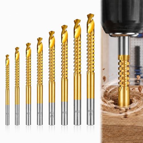 8PCS 3-10mm Titanium Coated Drill Bit Set, HSS Twist Side Cutting Drill Bit