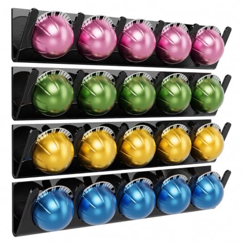 Image of LifeMoreasy Magnetic Coffee Pods Holder for Nespresso Vertuo & Dolce Gusto, Acrylic Coffee Capsule Organizer with Strong Magnet & Adhesive Backing - Space-Saving and Free Assembly , 4 Packs / 20 Pods