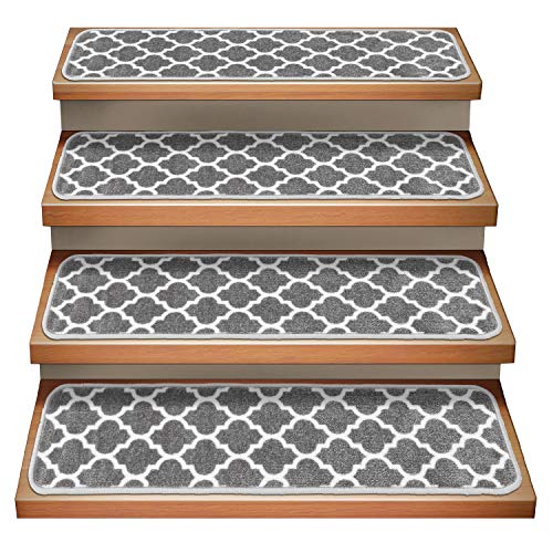 Flash Deals - 40% OFF House, Home and More Set of 15 Attachable Indoor Carpet Stair Treads - Moroccan Trellis Lattice - Misty Gray & Linen White - 9 Inches X 36 Inches Flash Deals - 40% OFF House, Home and More Set of 15 Attachable Indoor Carpet Stair Treads - Moroccan Trellis Lattice - Misty Gray & Linen White - 9 Inches X 36 Inches