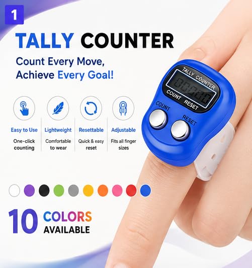 Image of KTRIO 6 Pack - Digital Finger Counter with LCD Display & Reset Button | Adjustable Ring Hand Tally Counter for Japa, Chanting, Meditation, Prayers, Sports, Golf, Knitting & Score Tracking