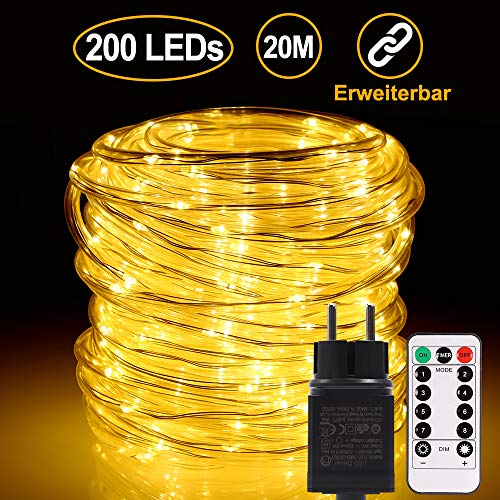 Tubo luminoso per esterni B-right 336 Led 20M Luci da fata all esterno Bianco caldo, luci fatate azionate con telecomando, tubi luminosi Luci natalizie per balcone di Natale Albero di Natale di nozze