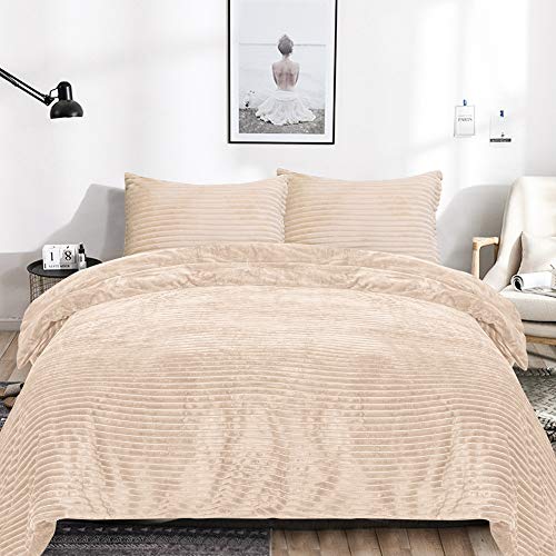 EMME Velvet Flannel Duvet Cover Set 2 Pieces Reversible Bed Blanket Fashion Striped