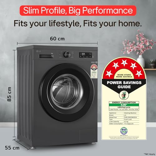 Image of LG 9 Kg, 5 Star, Direct Drive Technology, Steam Wash, 6 Motion DD, Fully-Automatic Front Load Washing Machine (FHB1209Z2M, Allergy Care, In-Built Heater, Touch Panel, Middle Black)
