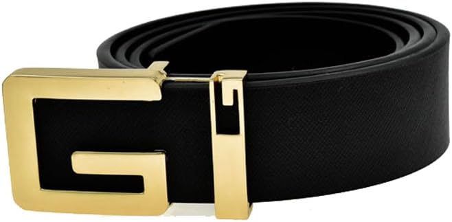 2016 New Arrival Male Cowskin Leather Belt Casual Solid Gold G Buckle Belt for Men (110cm, black)