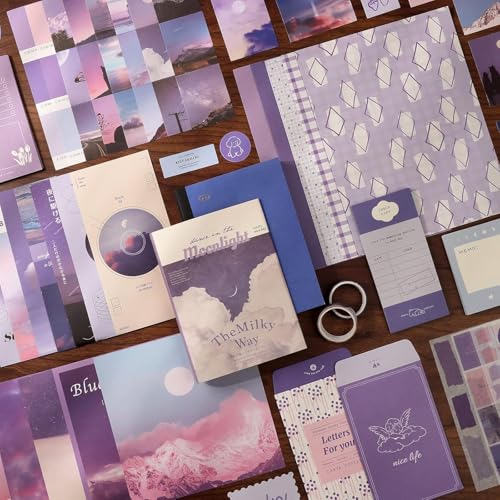 Image of GDNK 346pcs Vintage Journal Scrapbook Pack Kit for Art Journaling Bullet, Planners DIY Paper Stickers, Craft Kits Notebook, Collage Album Aesthetic Sticker (Moonlight, self-adhesive, 18.4 cm)
