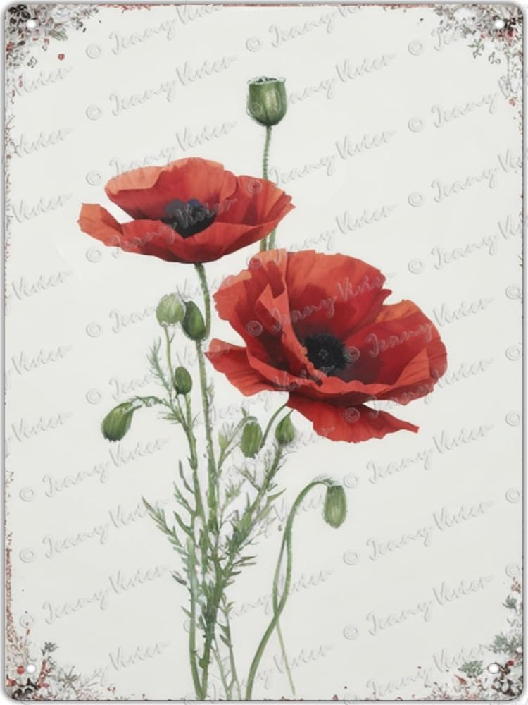 Zomyto Vintage Floral Décor with Poppy Rustic Tin Sign, Floral Wall Art, Funny Bathroom Sign with Floral Design, Rustic Metal Sign with Flower Motif,