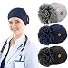 3 Pieces Fall Bouffant Cap with Buttons Elastic Soft Flower Stretch Head Wraps (Black, Gray, Navy Blue)