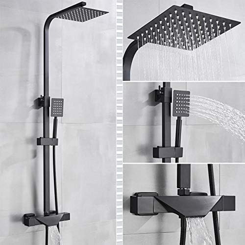 Ensemble de douche thermostatique noir anti-brûlure avec robinet de bain mural