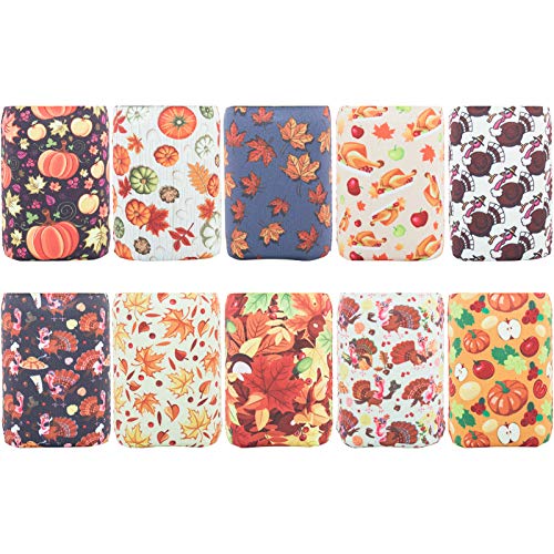HaiMay 10 Pieces Thanksgiving Beer Can Sleeves Beer Can Coolers Neoprene Drink Cooler Sleeves for Cans and Bottles, Festival Styles
