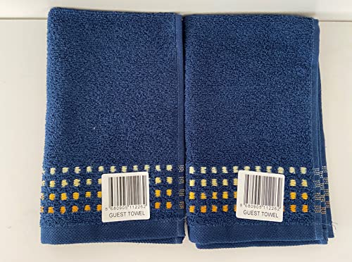 Jansons Direct Linens 2 x 100% Cotton Guest Size Towel In Navy Blue with Yellow Shades of Stitch Design 30cm x 50cm