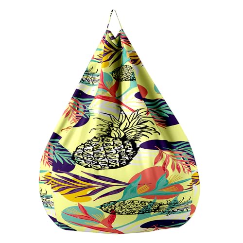 Fasbuy Estampado de Piñas Puff, 3D Puff Gigante sin Relleno con Asa, Salon Bean Bag para Almacenaje, Puf Sofa para Adultos Niños Exteriores Interiores (Verano,L)