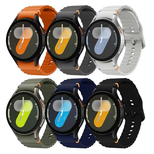 Correa Deportiva Compatible con Samsung Galaxy Watch 7/6/5/4 40mm 44mm Hombre Mujer, No Gap 20mm Suave Silicona Correas para Galaxy Watch FE 40 mm/Galaxy Watch 6 Classic 43mm 47mm, 6 Pack Pulsera