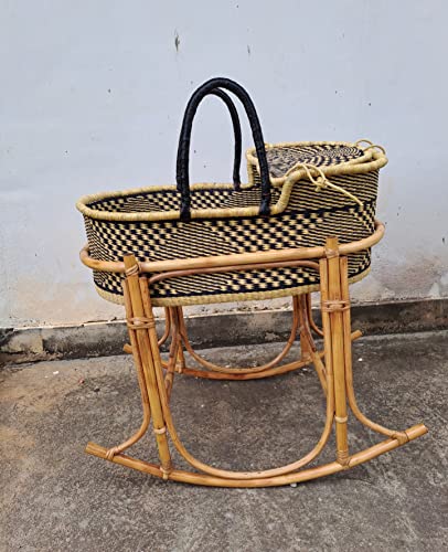 Baby Moses Basket, Size 12X18X30 In, Bolga Woven Baby Bed, Newborn Baby Gift, Modern Baby Bed, African Bed (With Stand) #TOP1