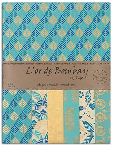 DRAEGER PARIS 1886 Oro de Bombay Set de 6 Hojas, Papel Reciclado, Azul Azur, 21x28cm