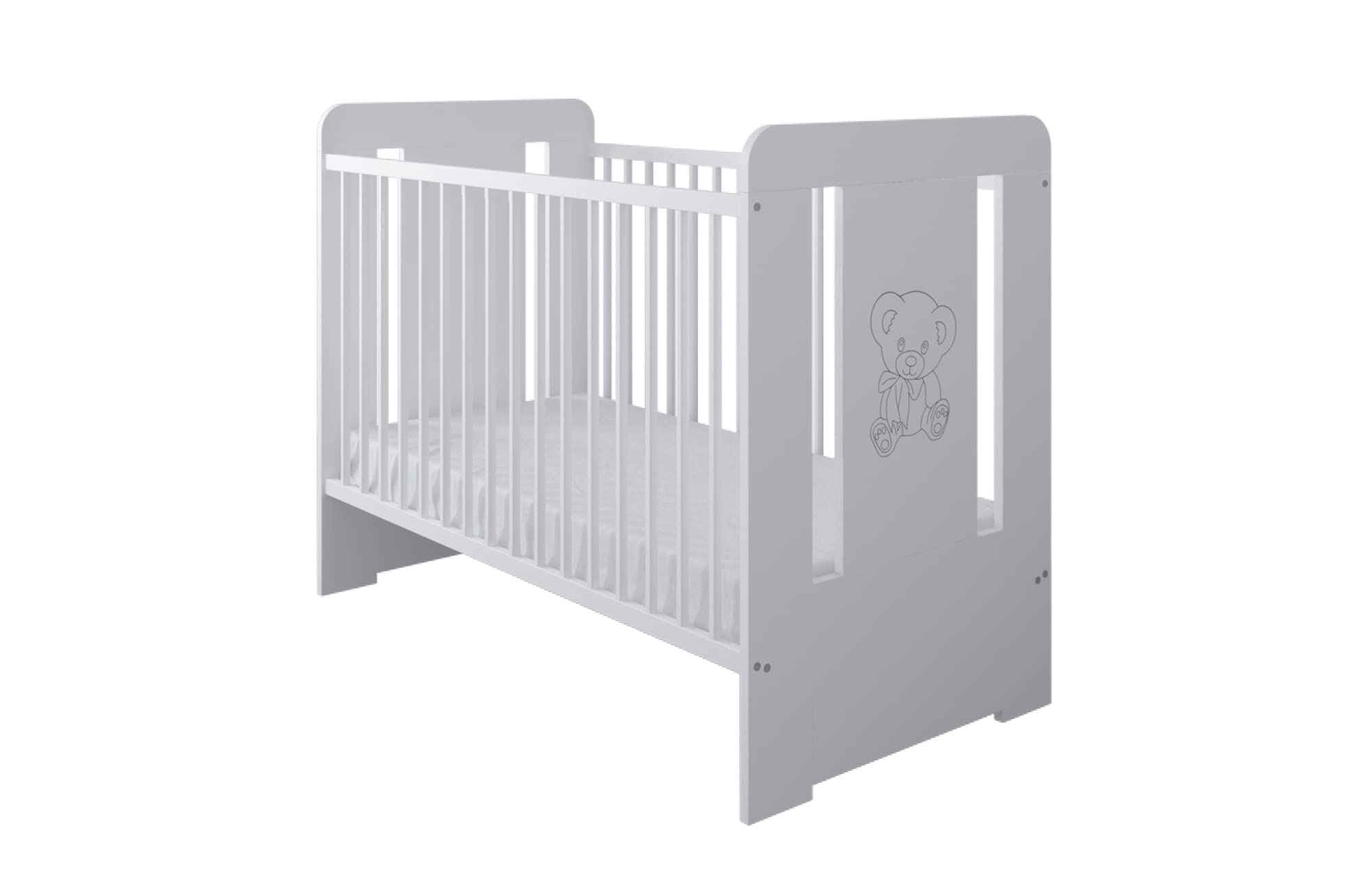 Kids Collective Lit bébé à barreaux avec Motif Ourson - Réglable en Hauteur - 60 x 120 cm - avec barreaux Amovibles - Blanc - Fabriqué en Europe
