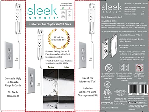 Sleek Socket For A Mounted Tv, Ultra-Thin Outlet Concealer With Cord Concealer Kit, 2 Outlet Suge Protector Power Strip, 4-Foot Cord, Universal Size, Csa Certified #TOP4