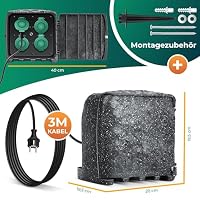 KESSER® Gartensteckdose Stein Steinoptik 4-Fach, Außensteckdose wasserdicht IP44, Mehrfachsteckdose Outdoor Garten Terrasse, mit Dämmerungssensor, 3m Kabel, 3680W 16A + Montageset – Ansicht 7