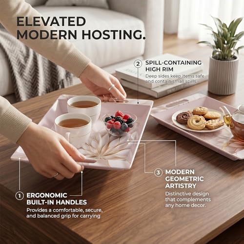 Image of U.P.C Serving Tray Set of 2 / Tray Set for Serving Premium Printed Tray for Serving /Multi-Use Serving Plate (Small, Medium)