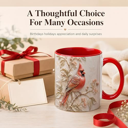 Taza de café cerámica roja con diseño de pájaro miniatura 7