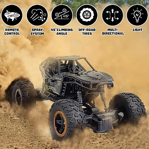 Image of Wembley Remote Control Big Size Rock Crawler Car for Kids - Off-Road RC Monster Truck with Water Mist Smoke Effect, 2WD High Speed, 45 Climbing Toy Car - Black