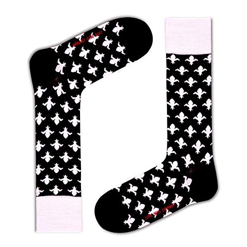 Fleur De Lis men's black and white bold luxury dress casual socks, organic cotton. Made in Europe