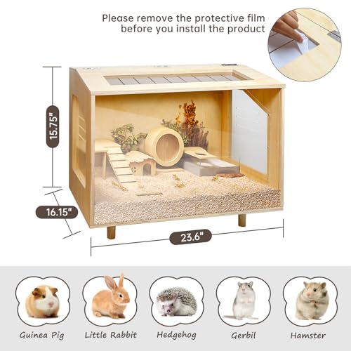 Wooden Hamster Cage - 24 inch Guinea Pig Cage Clear Small Animal cage with Open top Hamster Habitat Wooden Frame with Acrylic Panel - Image 3