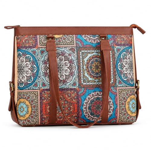Women's Office Tote Bag with Zip Closure, Jute & Faux Leather Han...