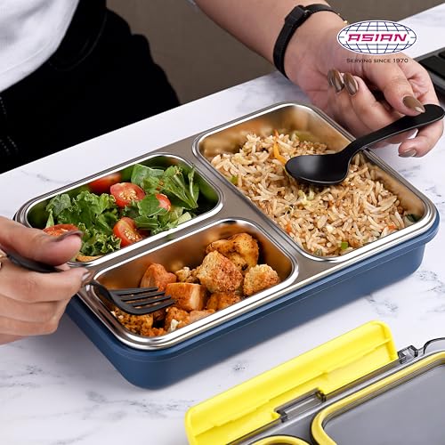 Image of Asian Plastowares - 2 Insulated Lunch Box | Tiffin Box - Leak-Proof, Airtight | Lunch Box for Kids & Adults | Durable & Spill-Free School, Office, and College Tiffin | Navy Blue