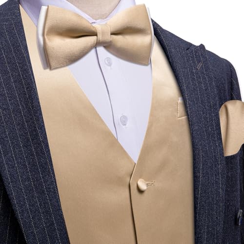 Image of Barry.Wang Mens Suit Vest Bow Tie Set 4PCS Formal V-neck Slim Fit Casual Solid Color Waistcoat Wedding Party Tuxedo