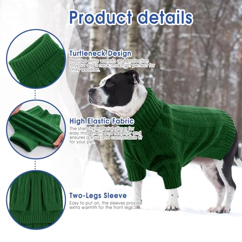 Queenmore Hundepullover Mittelgroße Hunde, Rollkragen mit Beinen, Strickpullover für Französische Bulldogge, Bulldog, Windhund & Corgi (Grün, L)