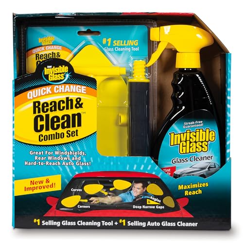 Image of Invisible Glass 99050 Reach & Clean Glass Windshield Cleaner Tool Combo Kit with Premium Spray Glass Cleaner, Extendable Handle, (2) Reusable Quick Change Microfibers, and Storage Bag