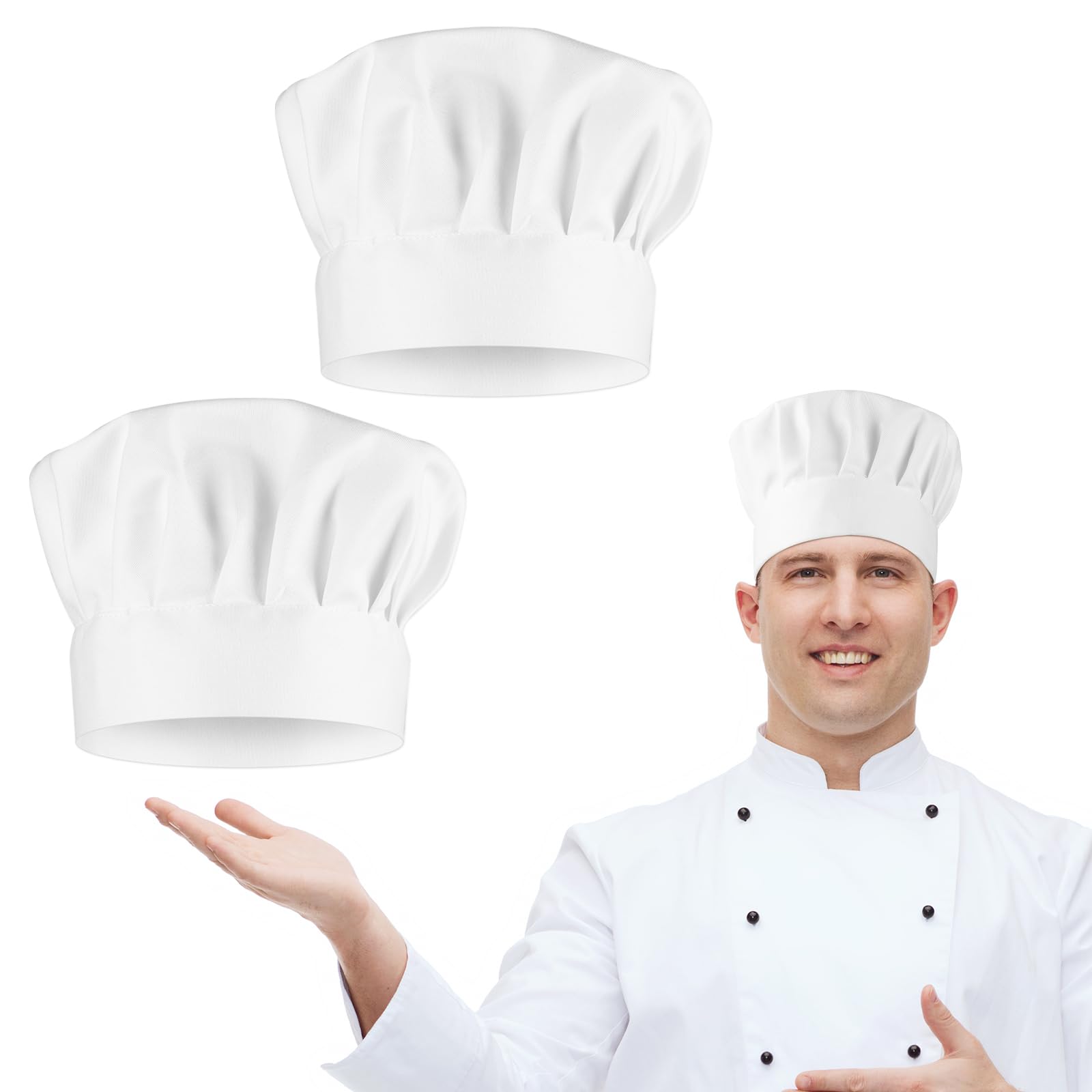 TIESOME 2PCS Chef Hat Adjustable Elastic Baker Kitchen Cooking Chef Cap, Reusable and Washable Durable Pure Cotton Cook Cap